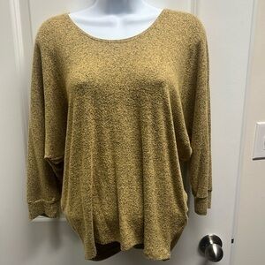 Kim & Cami Mustard Yellow Melange Dolman Sleeve Knit Top Small Made in USA
